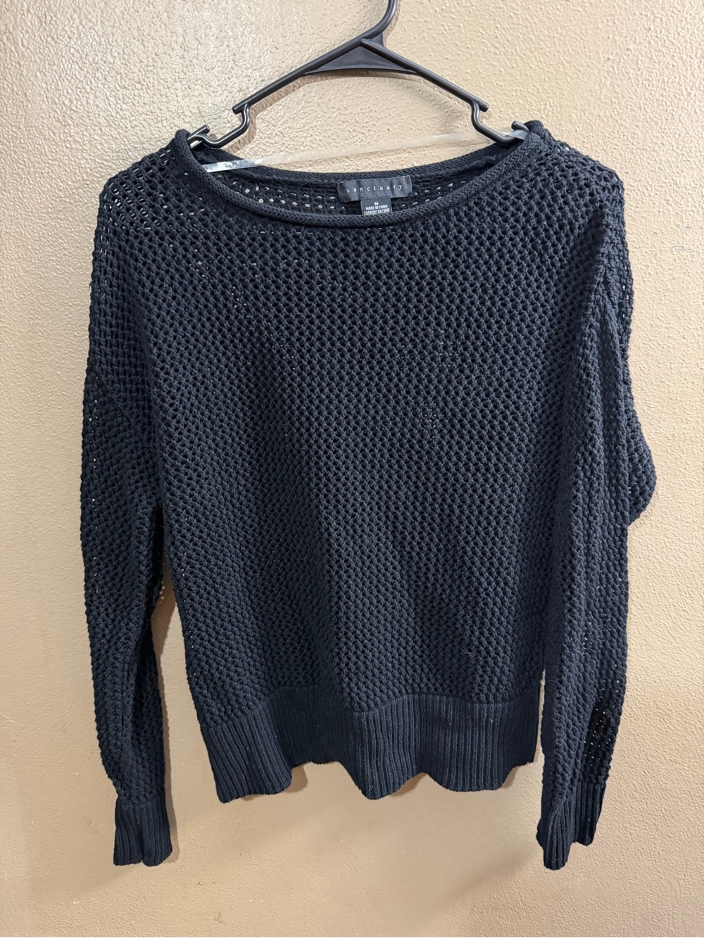 Sanctuary Soleil Black Open Knit Mesh Sweater Medium